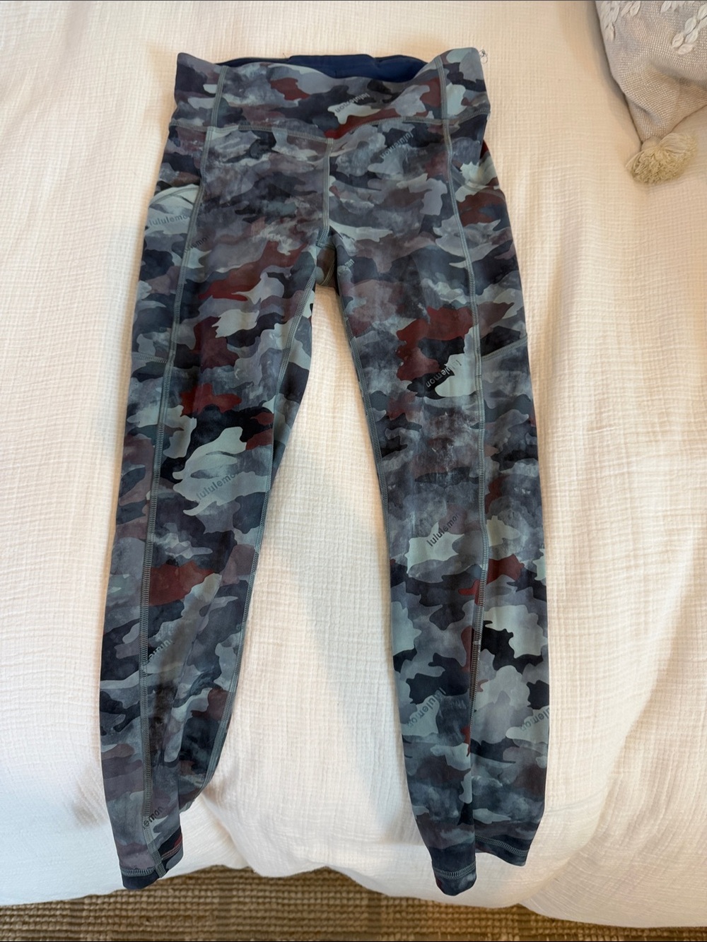 lululemon athletica Camo Print Leggings in Gray and Black with Deep Red Accents